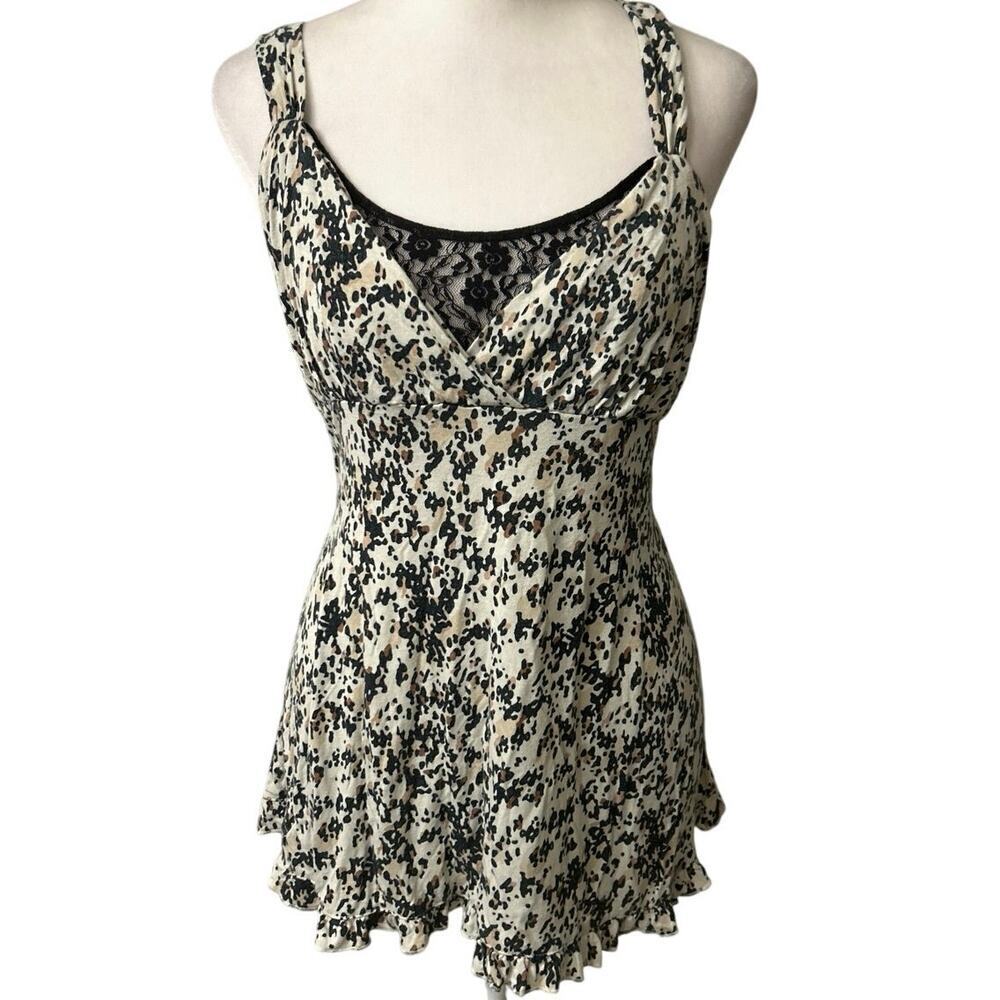 Y2K Baby Doll Black Lace Ruffle Hem Cami Top Fairycore Whimsical Large Coquette
